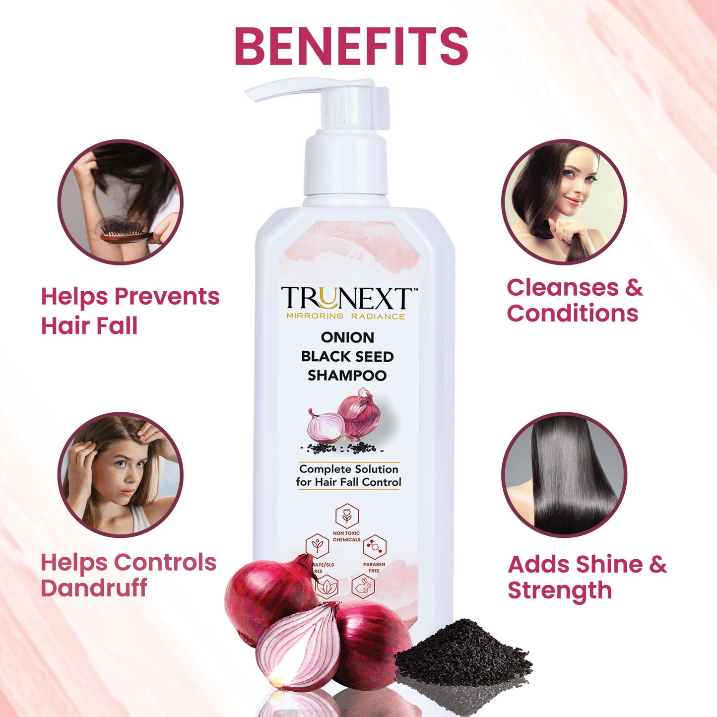 Onion black seed shampoo (300ml) for Fresh, Strong & Shining Hair