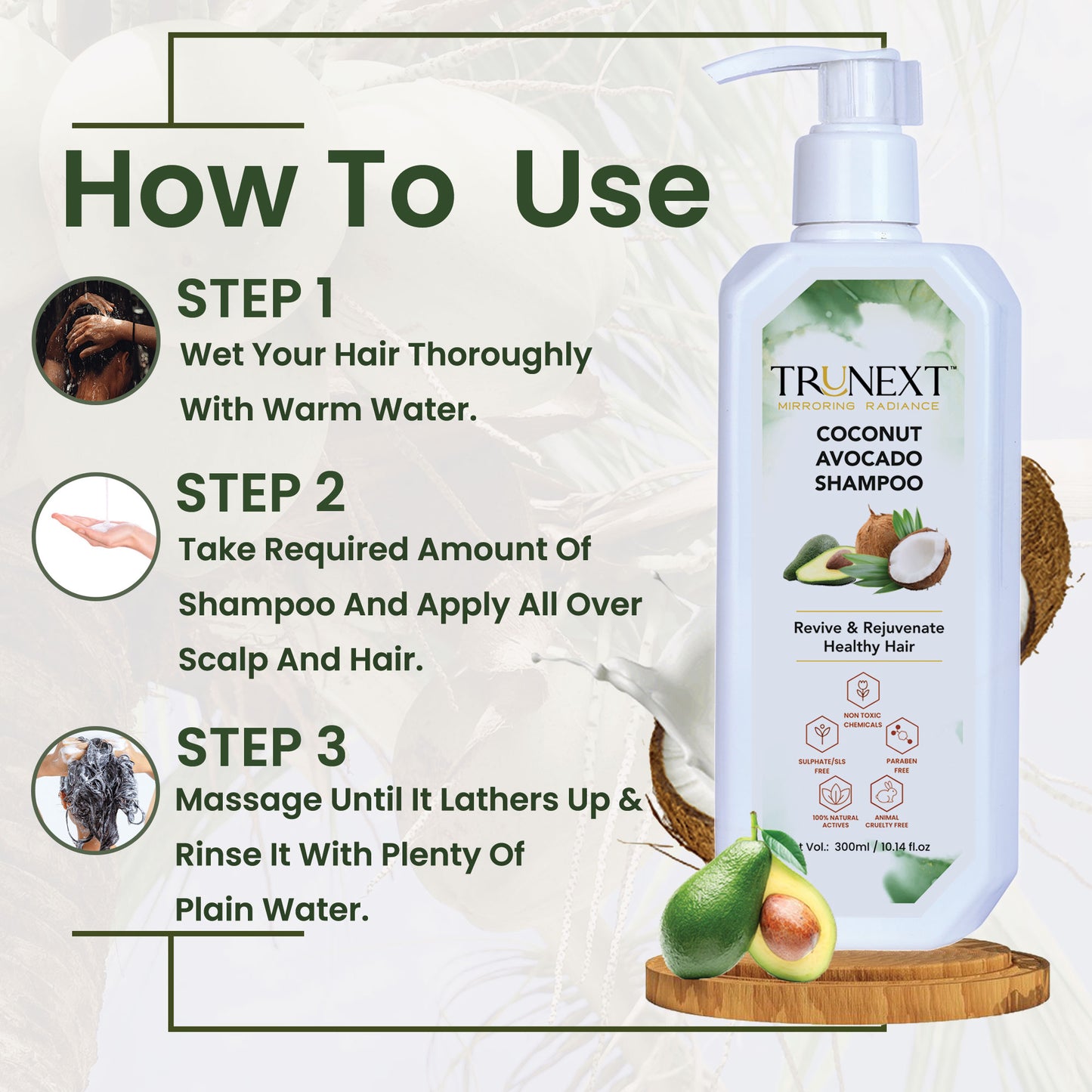 Coconut Avocado Shampoo (300ml) for Prevents Dandruff