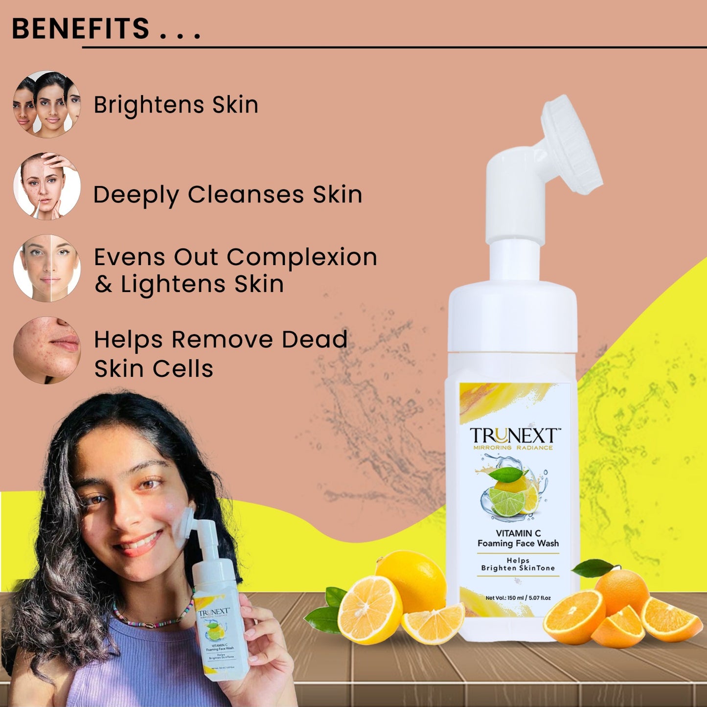 Vitamin C Foaming Face Wash (150 ml) For Brightens skin