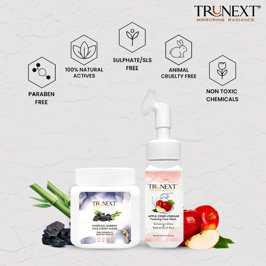 Clear Skin Duo: Apple Cider Vinegar Foaming Face Wash & Charcoal Bamboo Face and Body Scrub