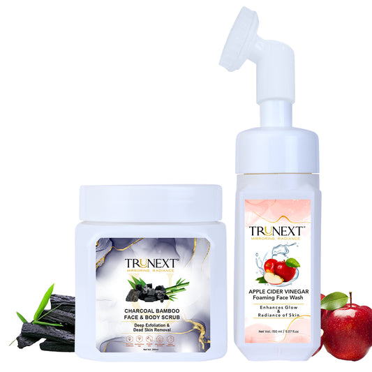 Clear Skin Duo: Apple Cider Vinegar Foaming Face Wash & Charcoal Bamboo Face and Body Scrub