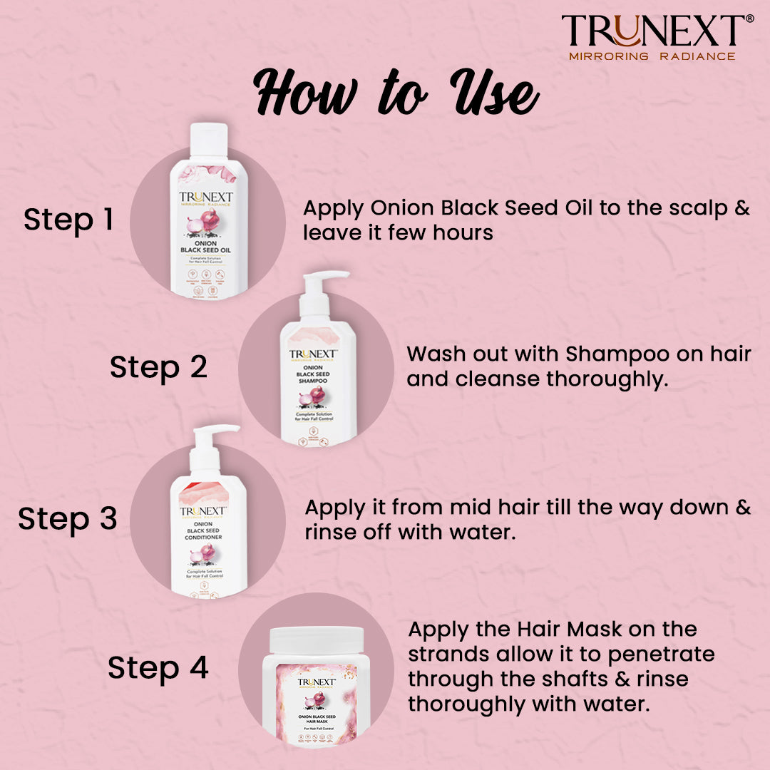Anti Hairfall Kit: Onion Black Seed Oil, Shampoo, Conditioner and Hair Mask