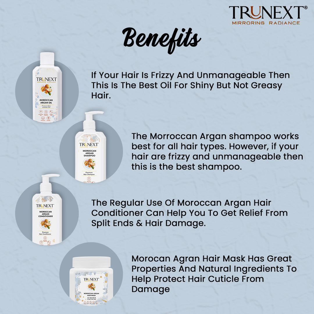 Frizz Free Hair Kit : Moroccan Argan Oil, Shampoo, Conditioner and Hair Mask