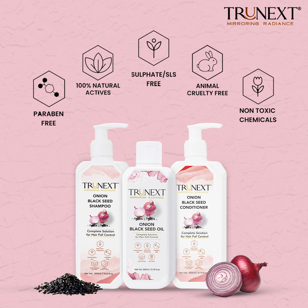 Hairfall Rescue Trio: Onion Black Seed Oil, Shampoo and Conditioner
