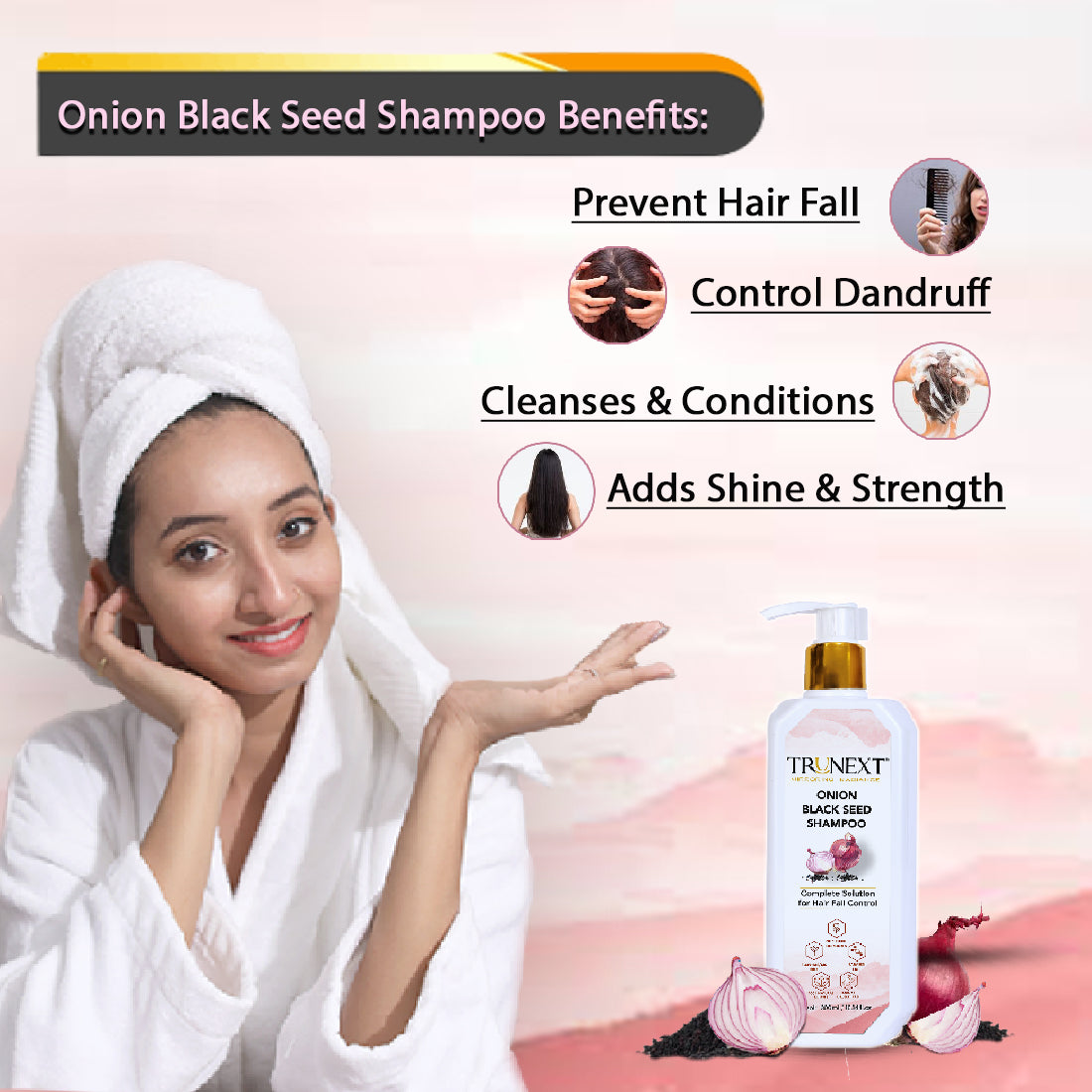 Onion black seed shampoo (300ml) for Fresh, Strong & Shining Hair