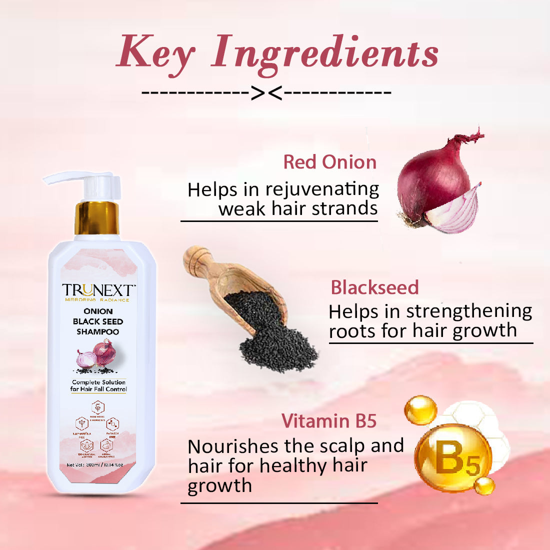 Onion black seed shampoo (300ml) for Fresh, Strong & Shining Hair