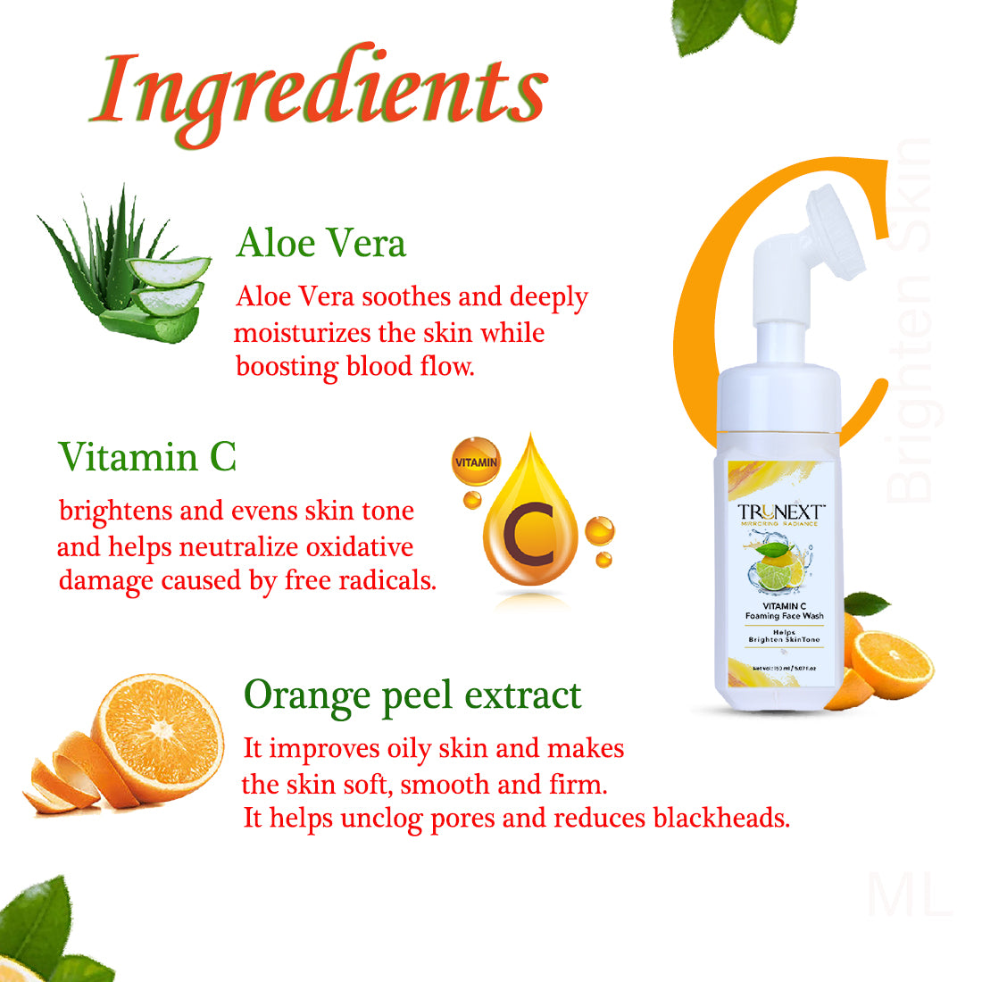 Vitamin C Foaming Face Wash (150 ml) For Brightens skin