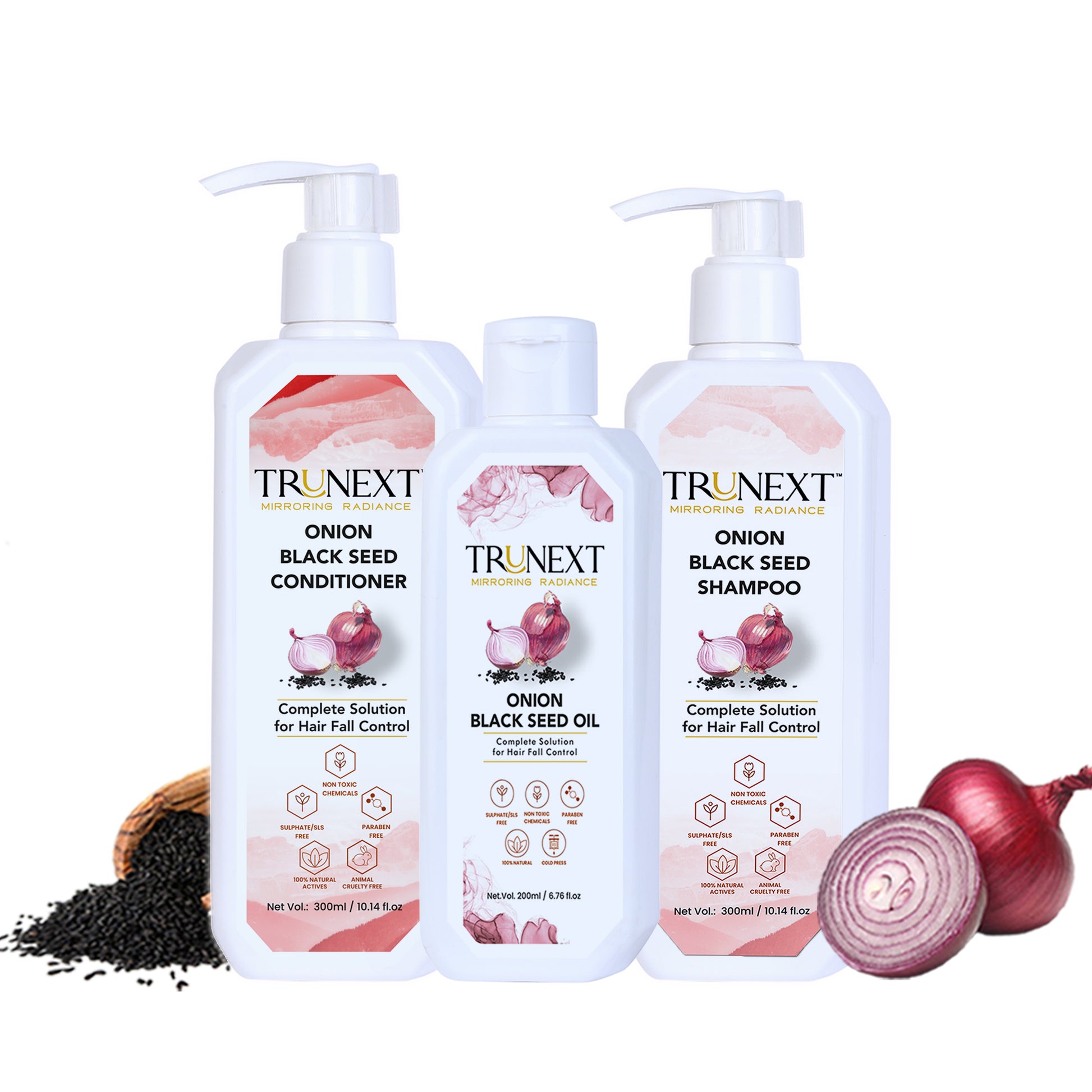 Hairfall Rescue Trio: Onion Black Seed Oil, Shampoo and Conditioner